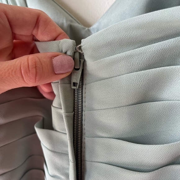 Azazie sz 4 dusty sage pleated chiffon bridesmaids gown formal dress FLAWED HEM - Picture 9 of 15